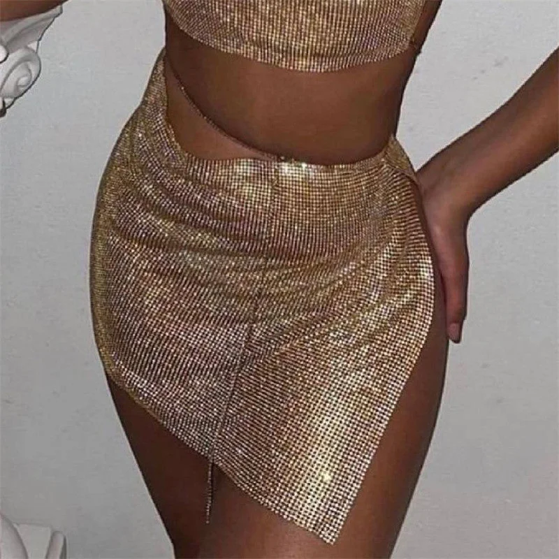 Breathable - fabric  SHIHAN 2023 Rhinestones Mesh Swimsuit Cover up Sexy Crystal Party Diamond Mesh Mini Skirt