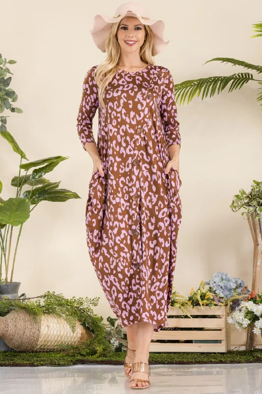 Breath - easy  Celeste Full Size Leopard Contrast Dress with Pockets