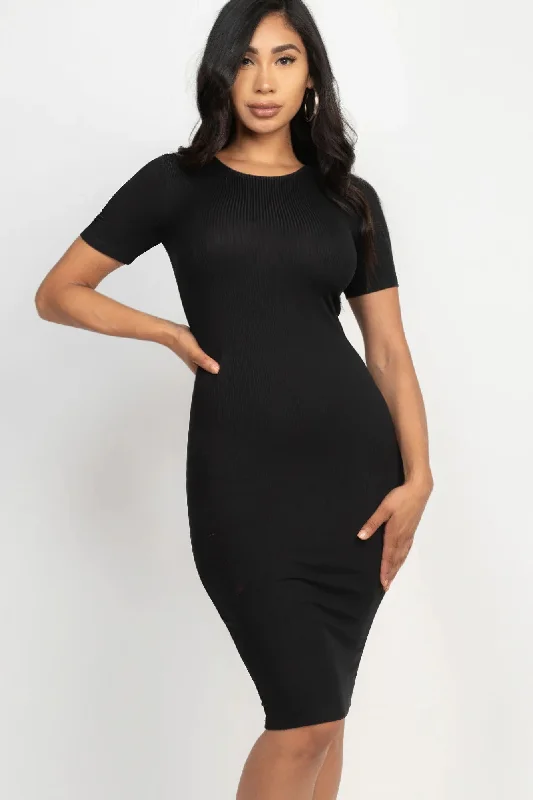 Dainty  Ribbed Bodycon Midi Dress