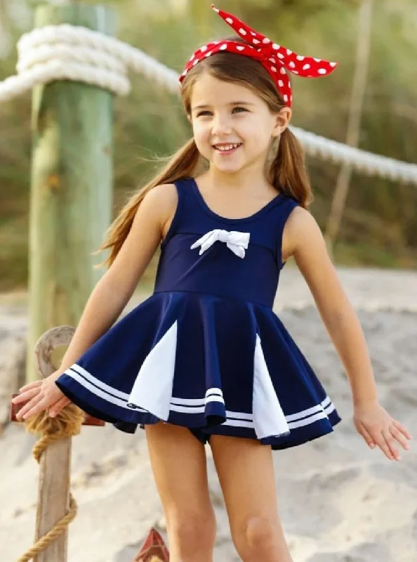 Girls Board The Yacht Two Piece Swimsuit with Bow