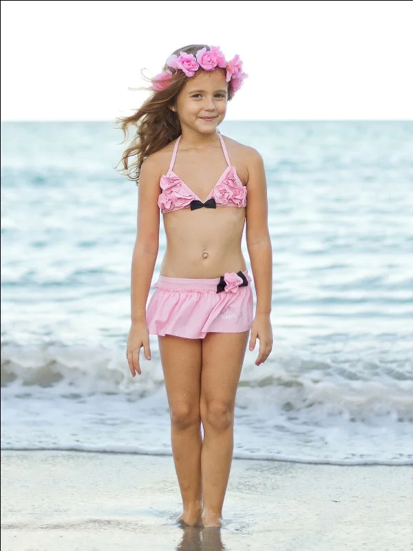 Girls Skirted Two Piece Swimsuit with Floral Detail