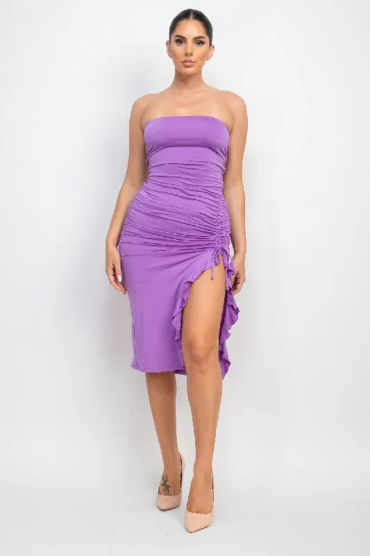 Understatedly - elegant  Ruffled Tube Slit Dress