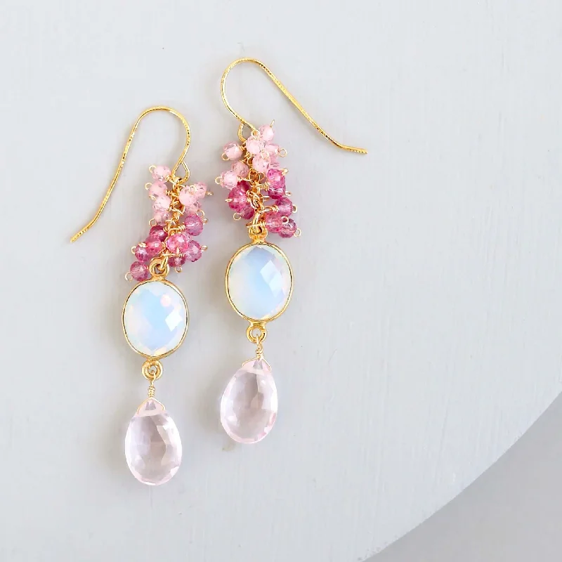 Affordable - priced  Opal Quartz Bezel Cluster Earrings