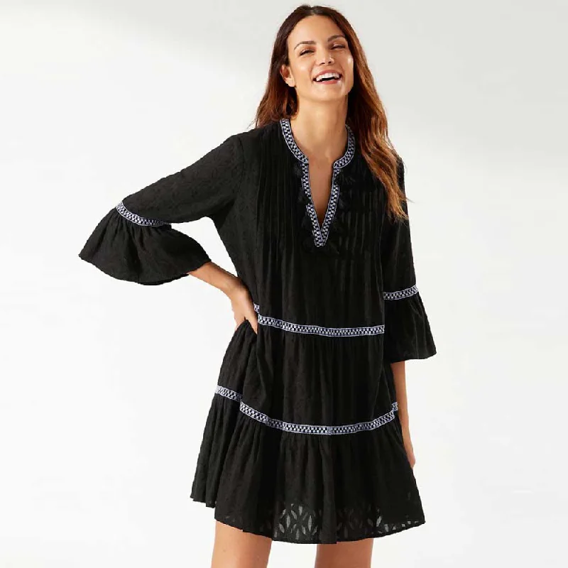 Tommy Bahama Cotton Clip Embroidered Tier Dress Cover Up - Black*