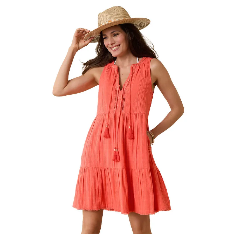 Tommy Bahama Mykonos Text Gauze Short Dress Cover Up - Burnt Coral